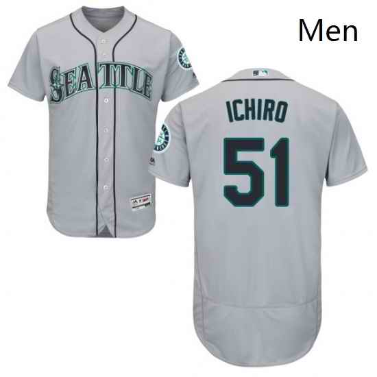 Mens Majestic Seattle Mariners 51 Ichiro Suzuki Grey Road Flex Base Authentic Collection MLB Jersey